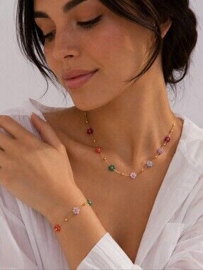 Colorful Flower Necklace Bracelet Set